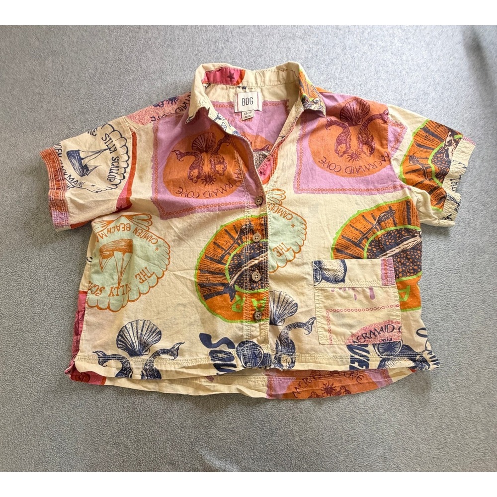 BDG Urban Outfitters Nautical Beach Souvenir Print Button Down Shirt XS